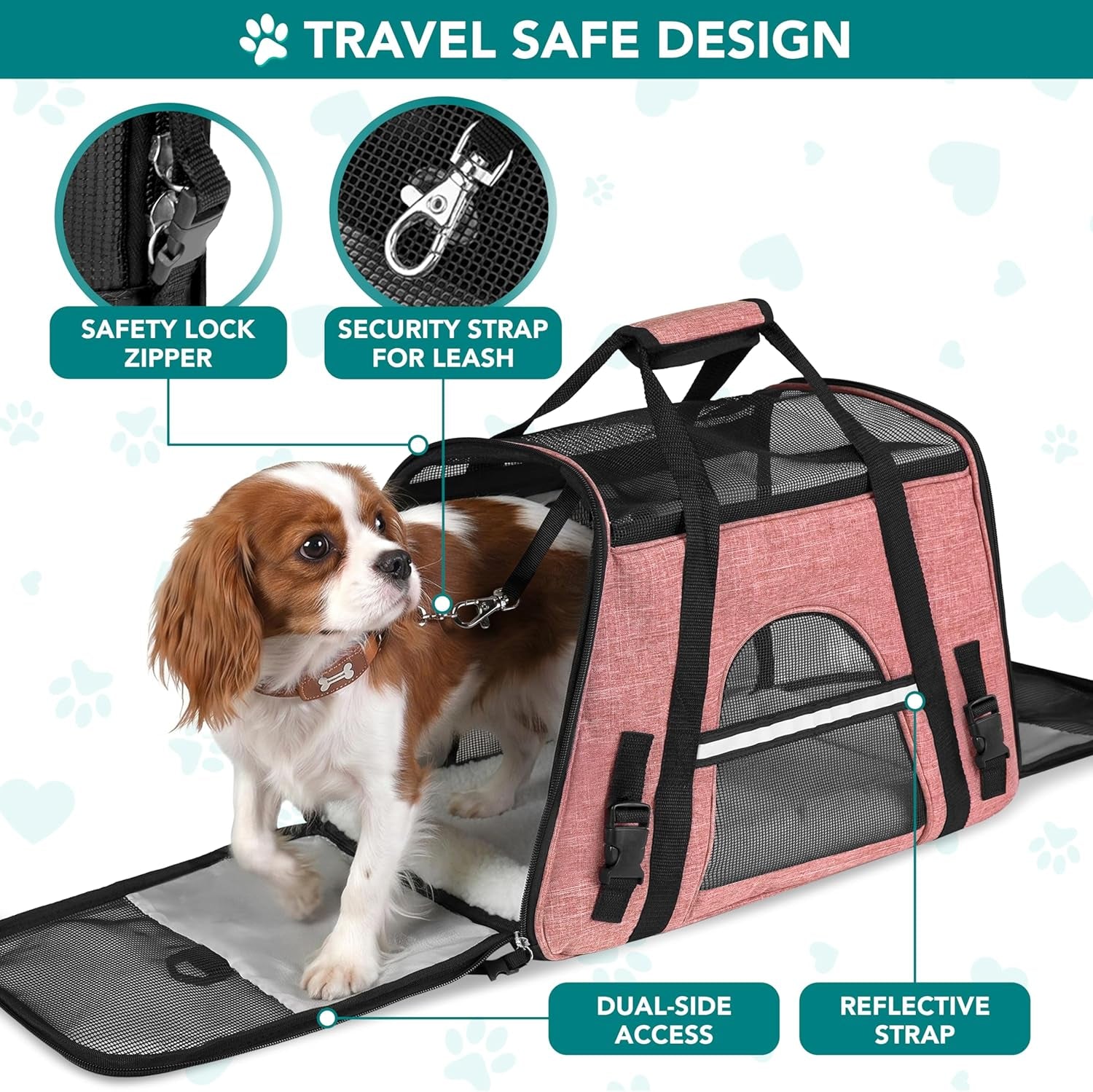Airline Approved Soft-Sided Pet Carrier for Cats & Small Dogs - Comfortable Sherpa Bed, Breathable Mesh, Collapsible Bowl, Up to 18 lbs, Stylish Heather White & Red Design