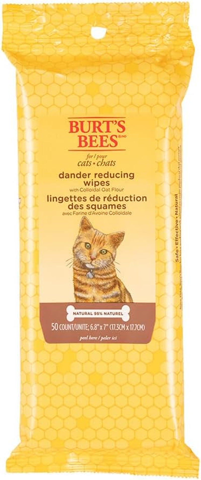 Gentle Cat Dander Remover Wipes - Soothing Oat Flour & Aloe Grooming Cloths for Cats & Kittens, 50 Count, Unscented