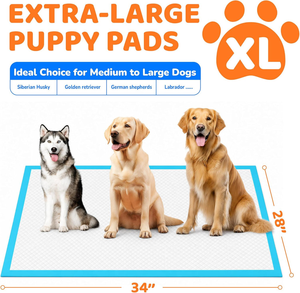 Extra Large Super Absorbent Dog Pee Pads - Leak-Free Disposable Puppy Potty Training Pads 28"X34