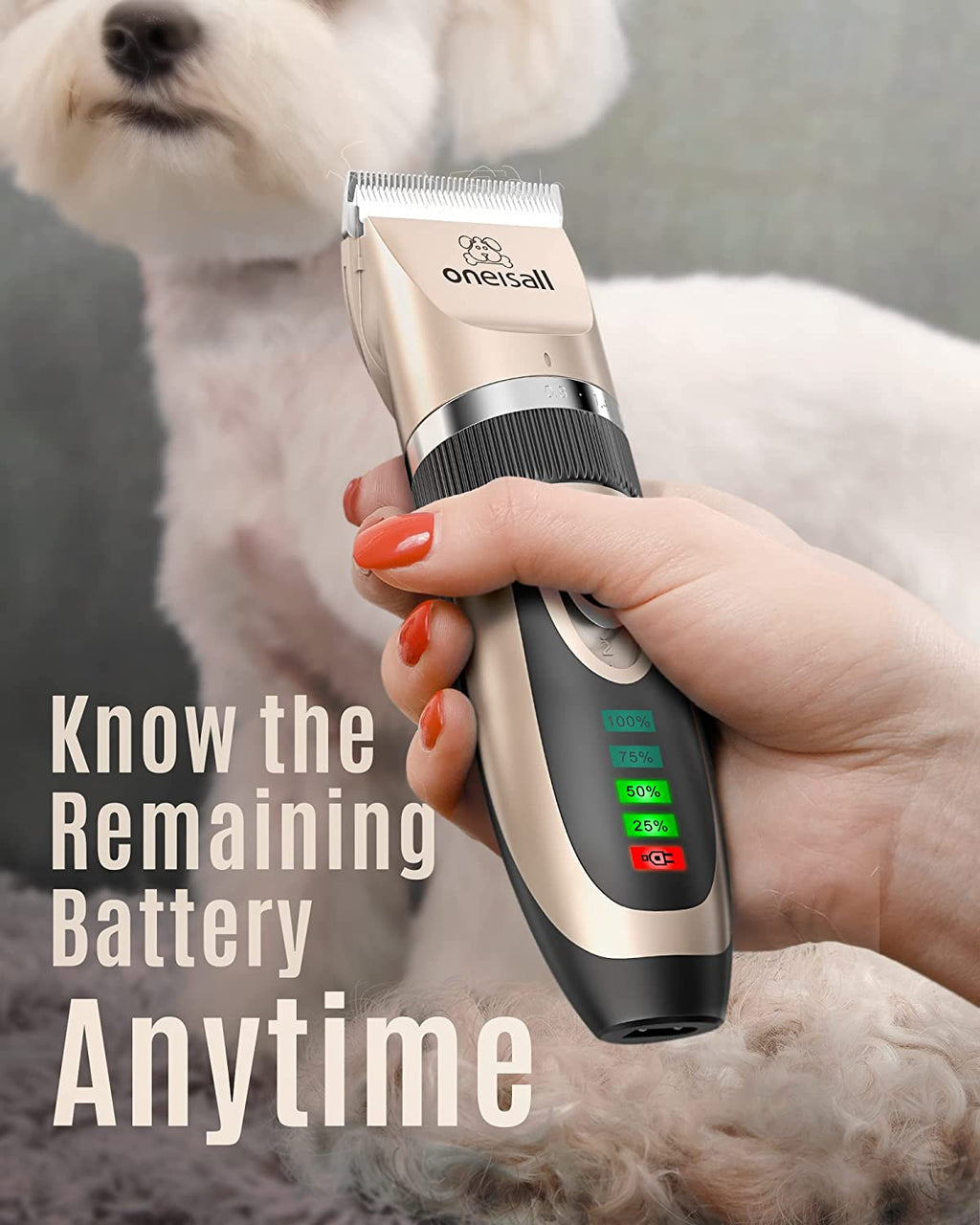 Whisper-Quiet 2-Speed Rechargeable Dog Clippers - Cordless Grooming Kit for All Breeds (Gold)