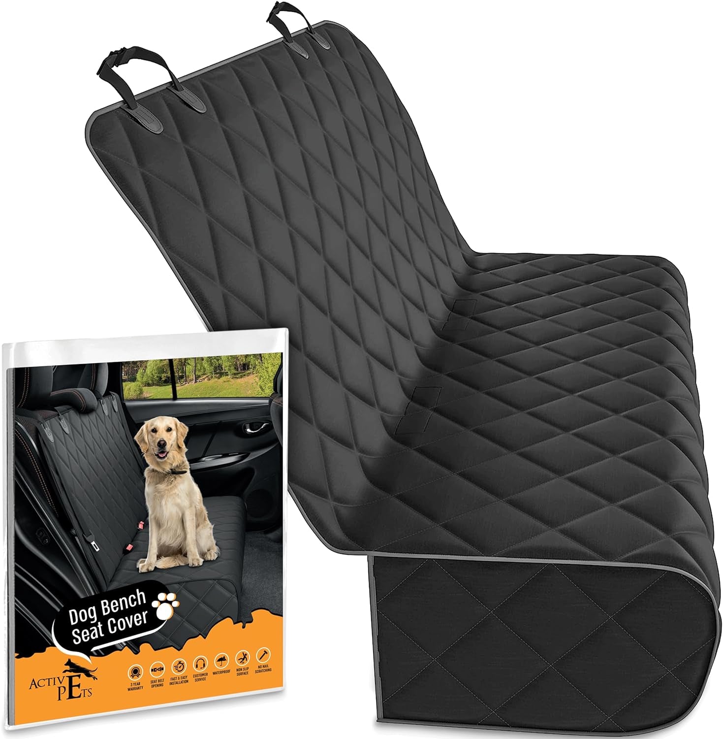 Ultimate Black Car Rear Seat Cover for Dogs - Durable, Waterproof, Scratch Resistant & Nonslip Protection - Machine Washable Pet Accessory for Back Seats