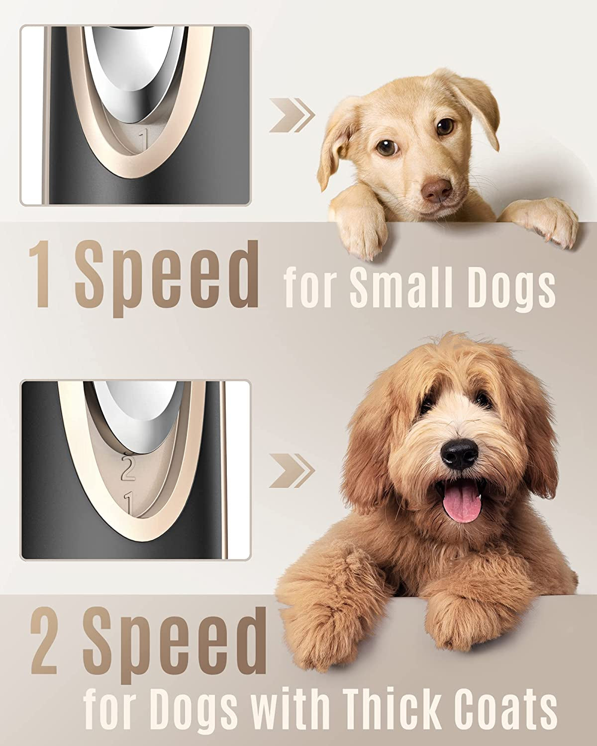 Whisper-Quiet 2-Speed Rechargeable Dog Clippers - Cordless Grooming Kit for All Breeds (Gold)