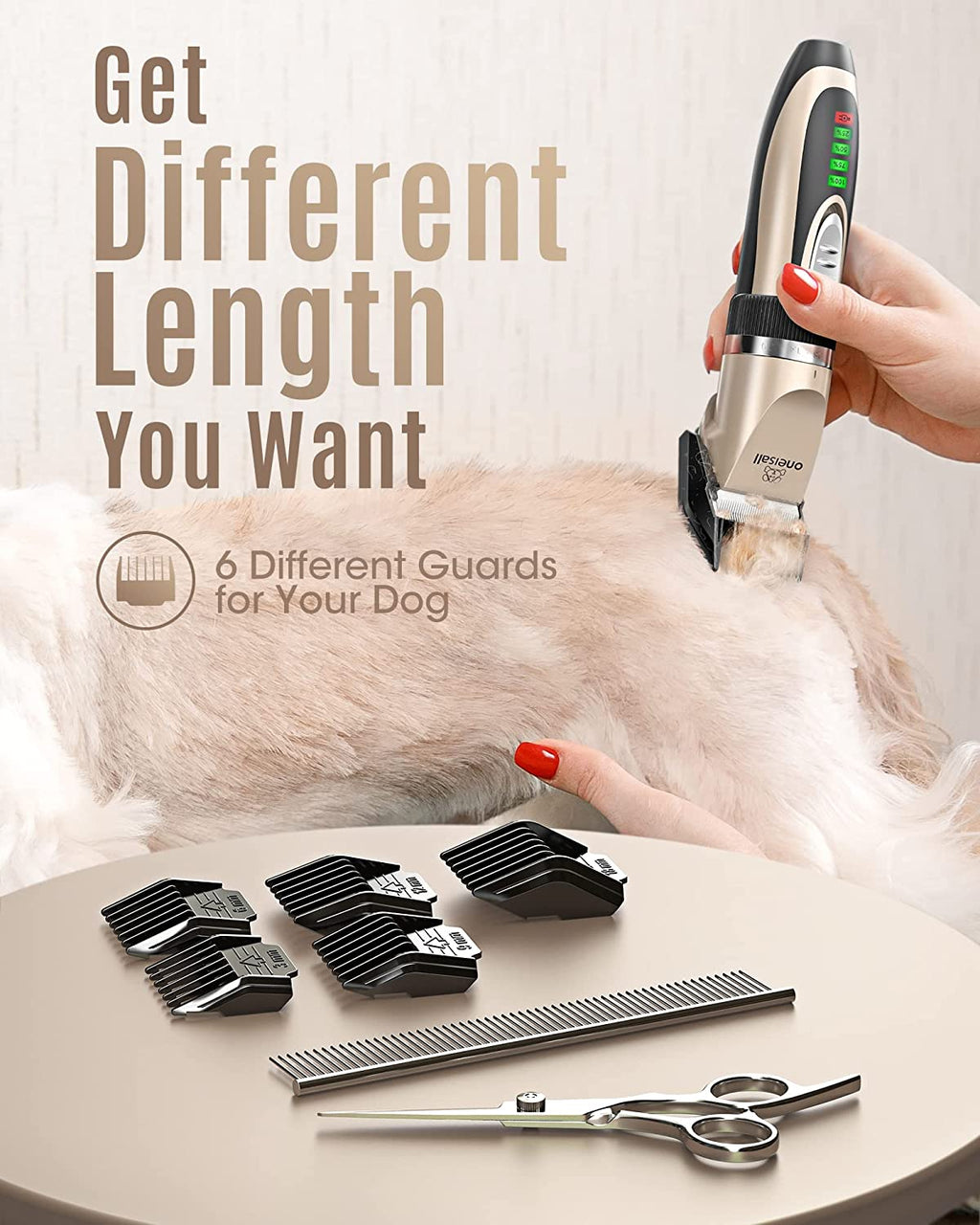 Whisper-Quiet 2-Speed Rechargeable Dog Clippers - Cordless Grooming Kit for All Breeds (Gold)