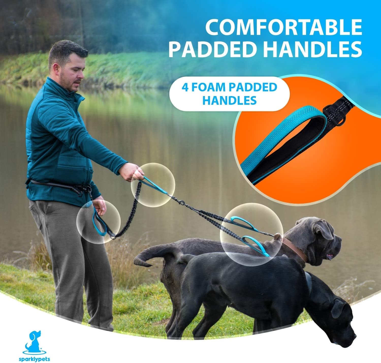 Ultimate Hands-Free Double Dog Leash - Tangle-Free Dual Leash for Medium & Large Breeds with Padded Handles & Reflective Stitches