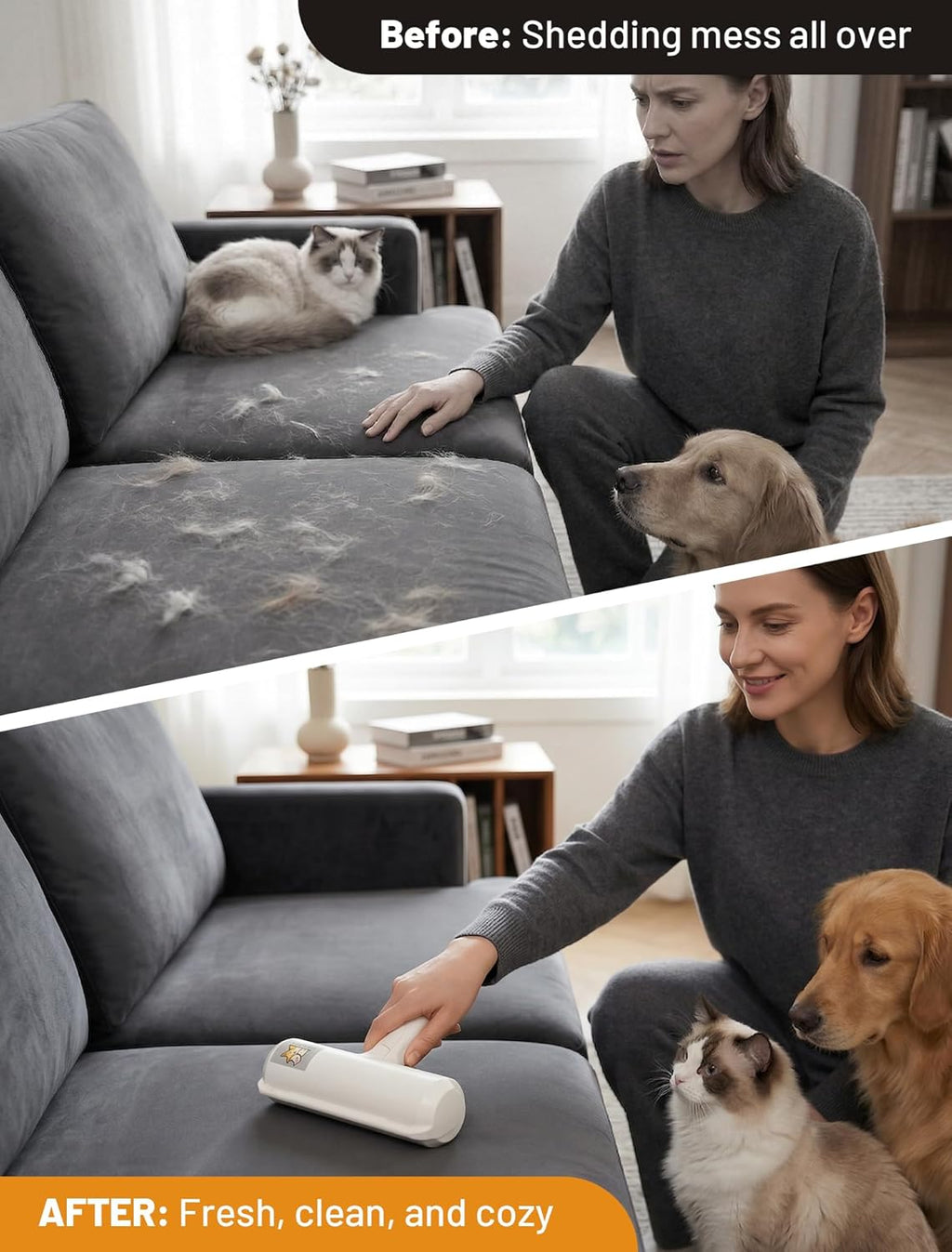 Ultimate Pet Hair Removal Tool - Eco-Friendly Reusable Lint Roller for Effortless Cleaning of Couch, Bedding, Car & More - Perfect for Multi-Pet Homes!
