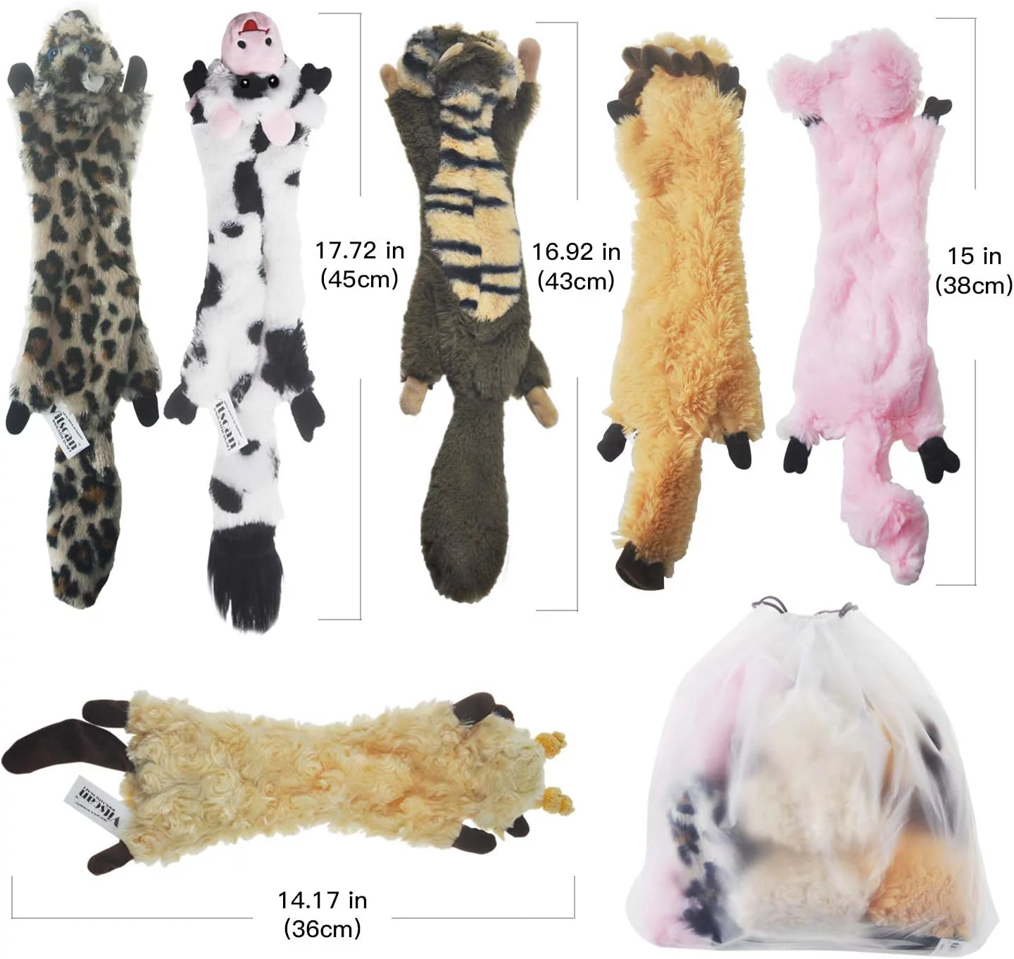 6-Pack No Stuffing Dog Squeaky Toys - Durable Plush Crinkle Toys for Small Dogs, Perfect for Teething and Chewing!