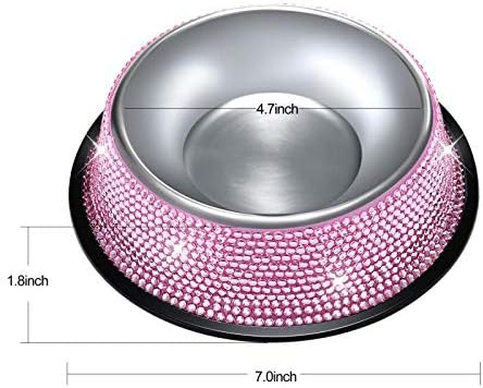 Glamorous Pink Bling Dog Bowls - Set of 2 Handmade Rhinestone Stainless Steel Feeders for Dogs and Cats (640ML)