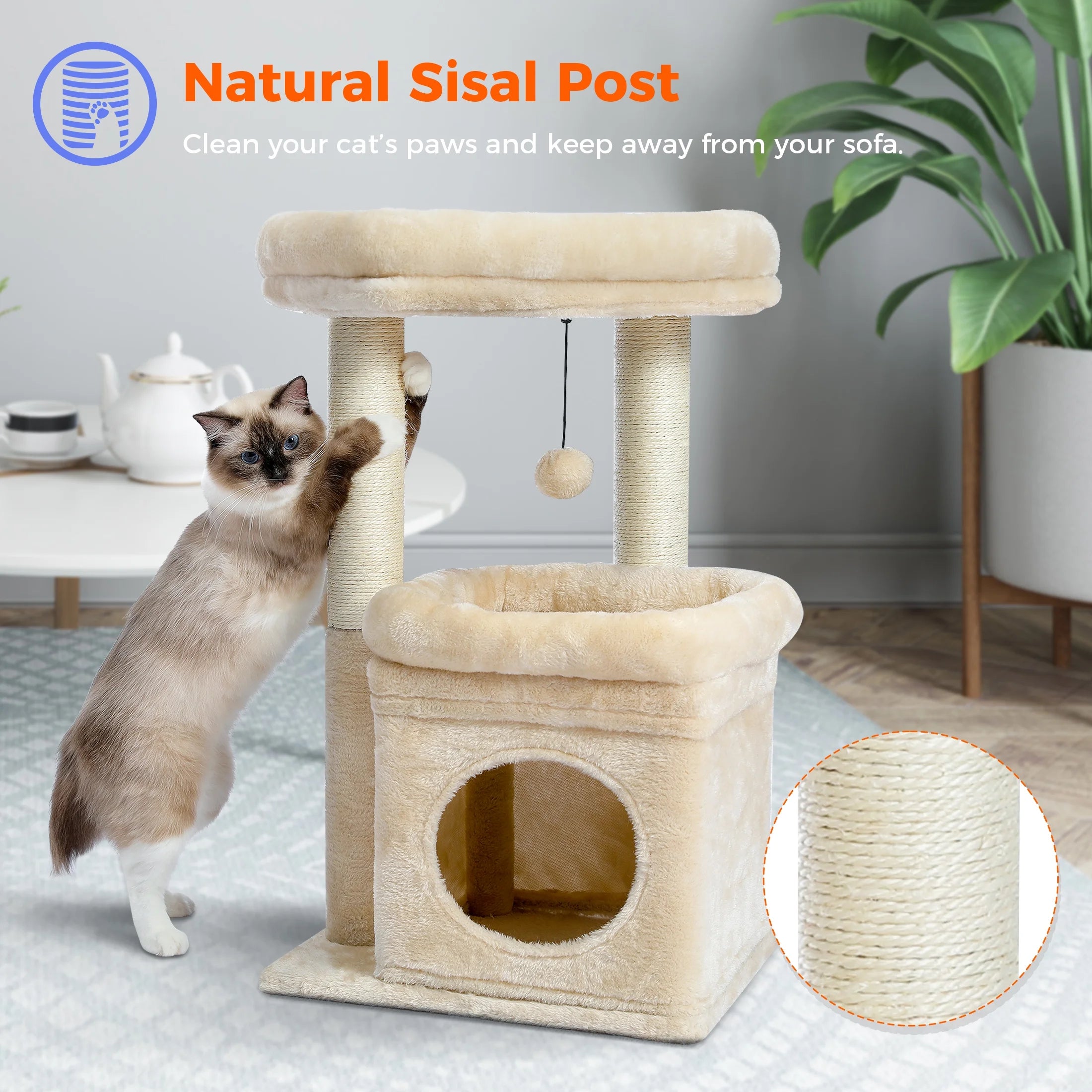 Cozy 27" Cat Tree for Medium Cats - Plush Condo & Scratching Posts in Beige