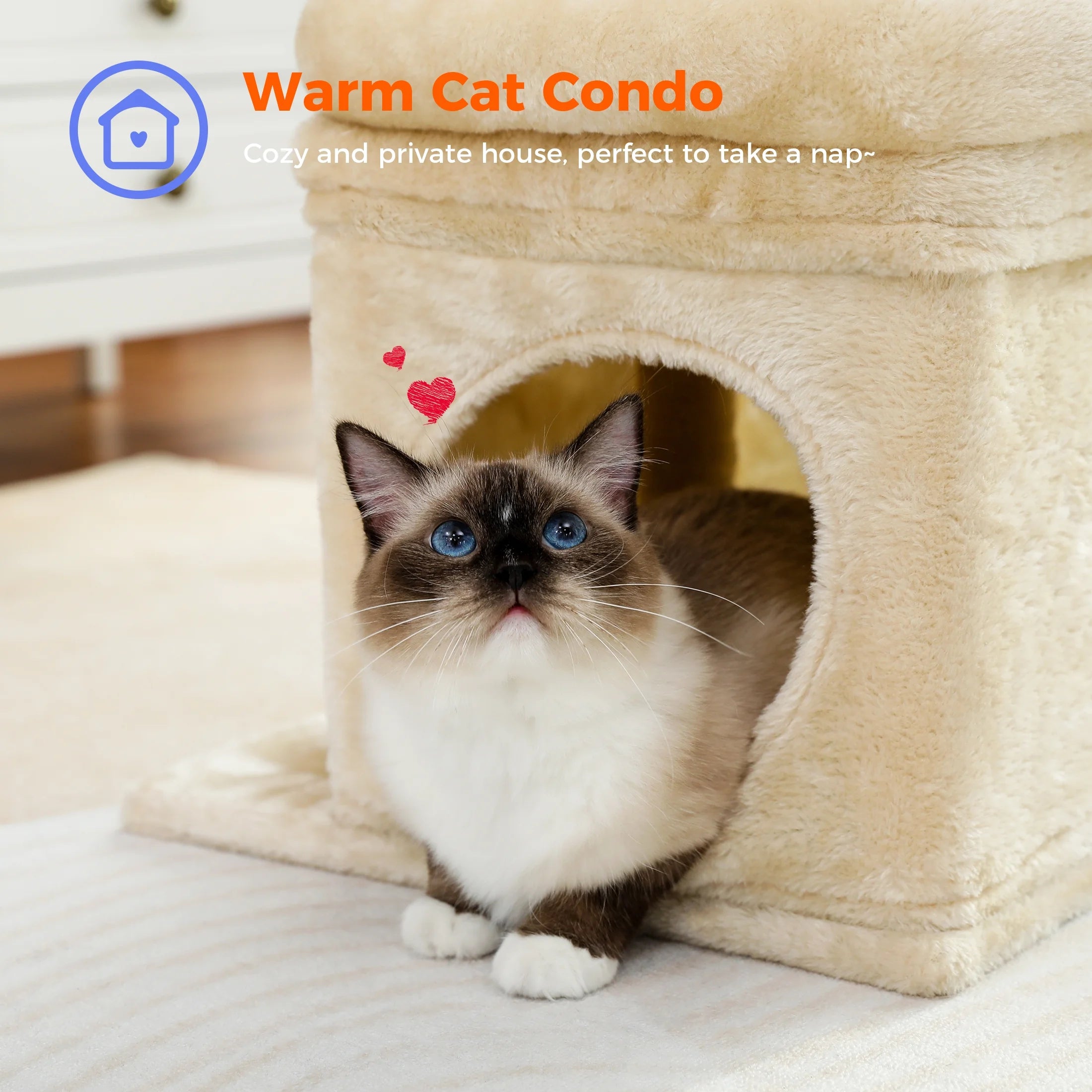 Cozy 27" Cat Tree for Medium Cats - Plush Condo & Scratching Posts in Beige