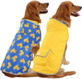Stylish Reversible Hooded Dog Raincoat - Waterproof Poncho Jacket for Small to Large Dogs & Ducks - Bright Yellow - Size L