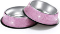 Glamorous Pink Bling Dog Bowls - Set of 2 Handmade Rhinestone Stainless Steel Feeders for Dogs and Cats (640ML)