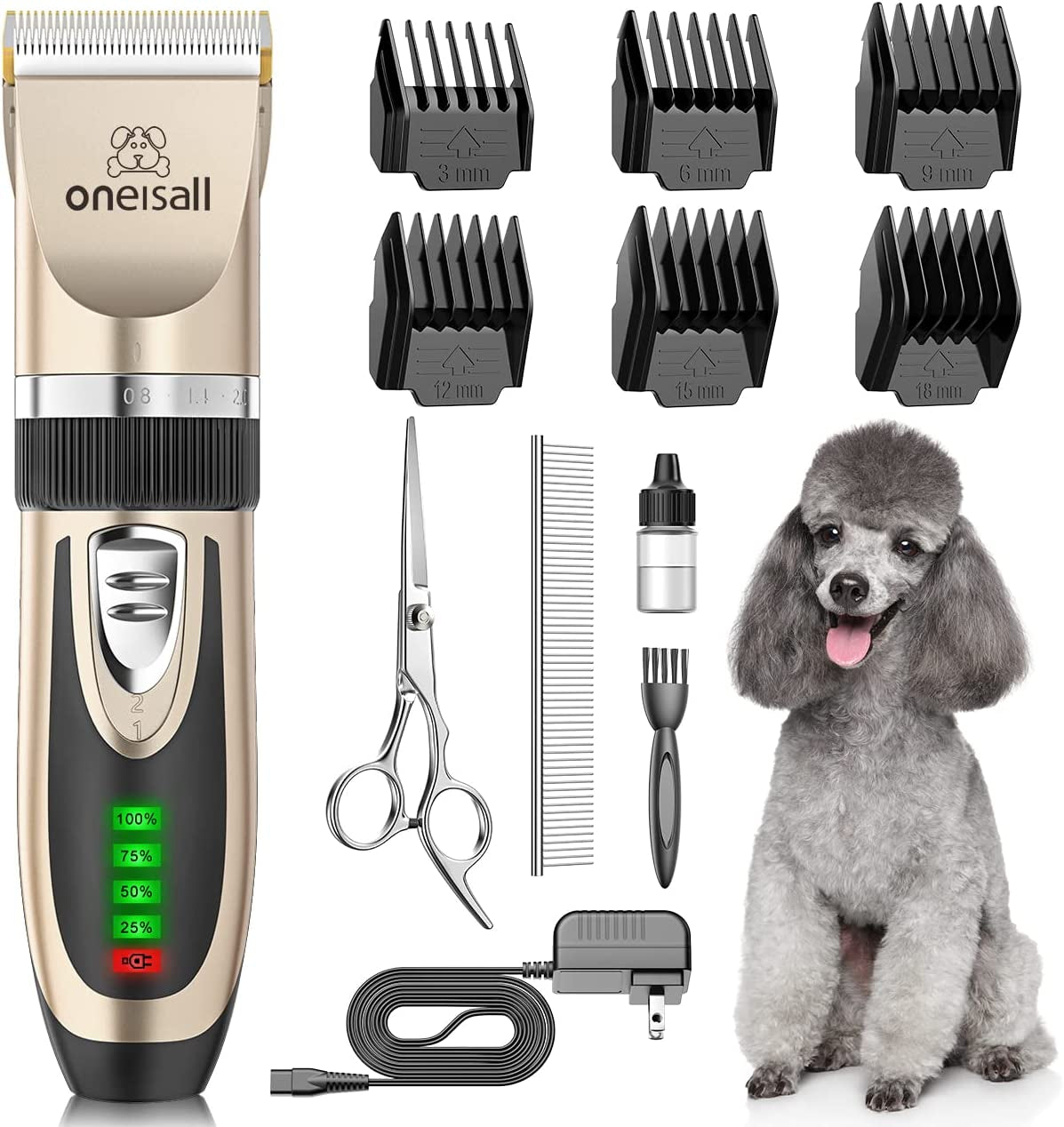 Whisper-Quiet 2-Speed Rechargeable Dog Clippers - Cordless Grooming Kit for All Breeds (Gold)