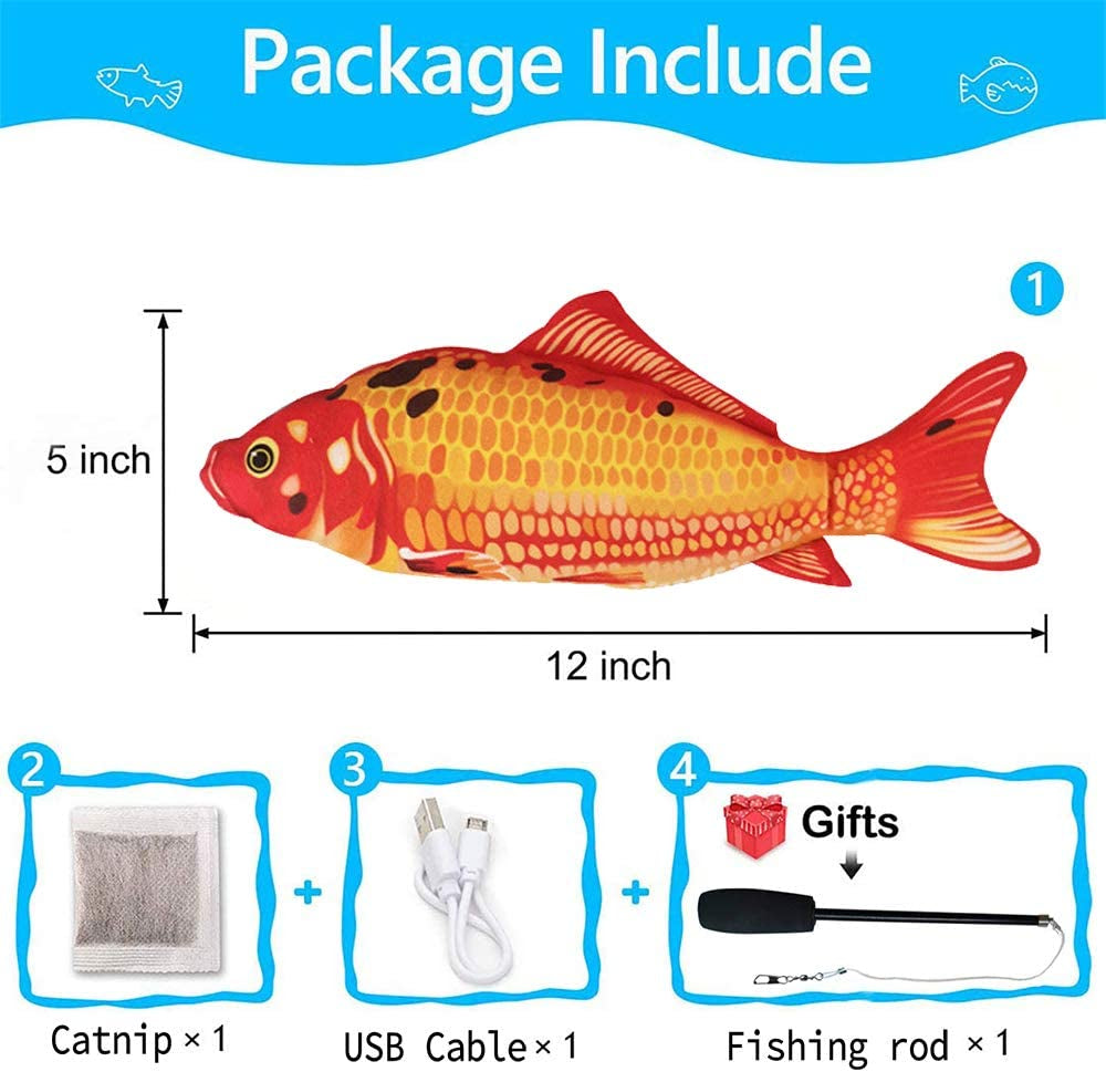 Interactive Electric Flopping Fish Cat Toy with Fishing Rod - Realistic Catnip Kicker for Indoor Cats and Kittens