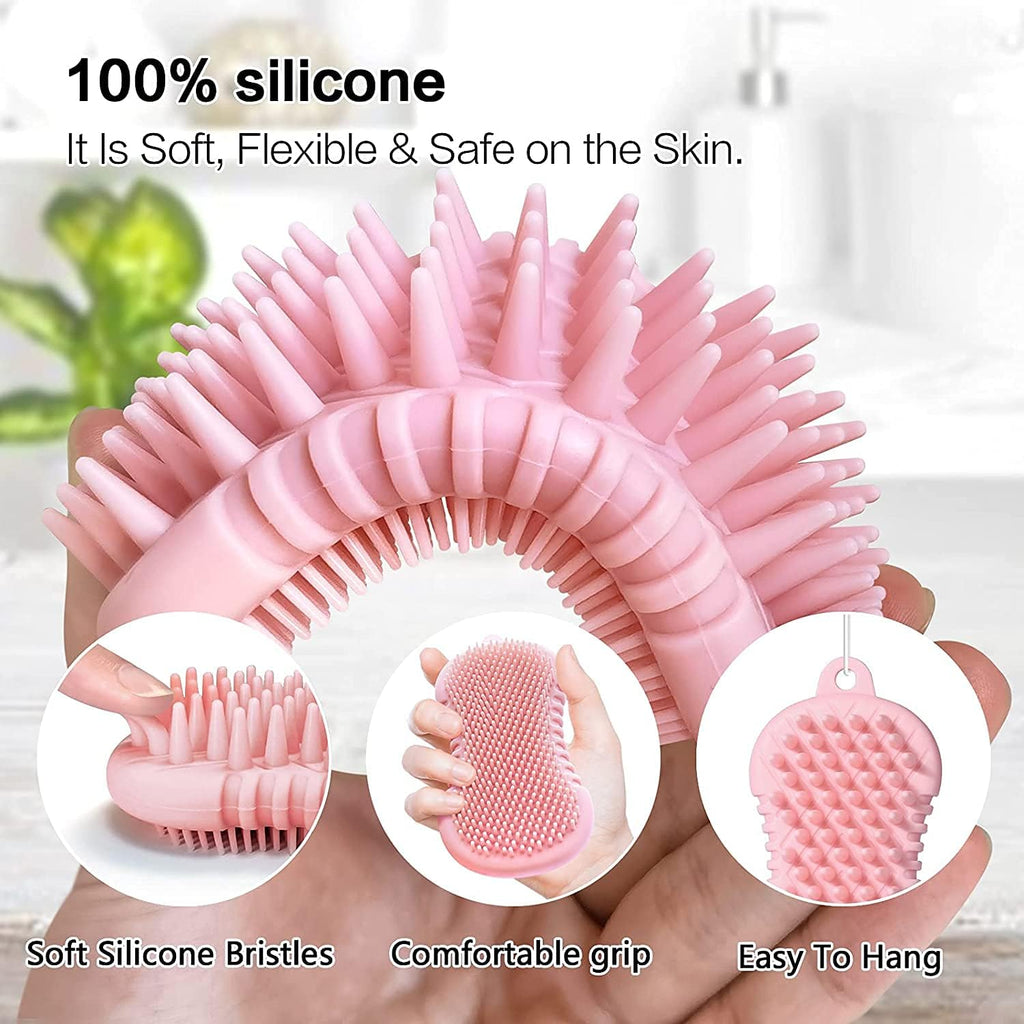 Revolutionary Pet Grooming Shampoo Brush - 2021 Silicone Bath Brush for Dogs & Cats with Soothing Massage Bristles - Effortlessly Removes Loose Fur (5 Inch, Pink)
