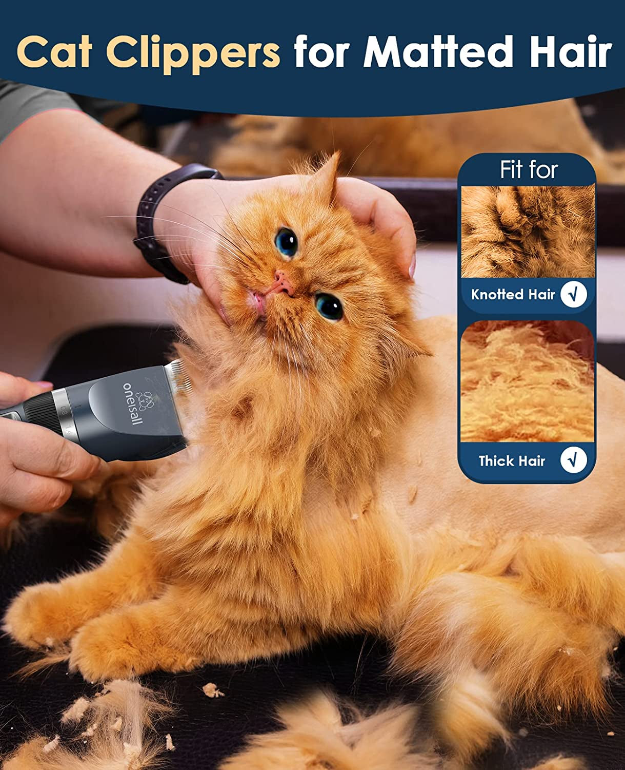 Whisper-Quiet Cat Clippers for Matted & Long Hair - 2-Speed Cordless Grooming Kit for Cats & Small Dogs (Blue)