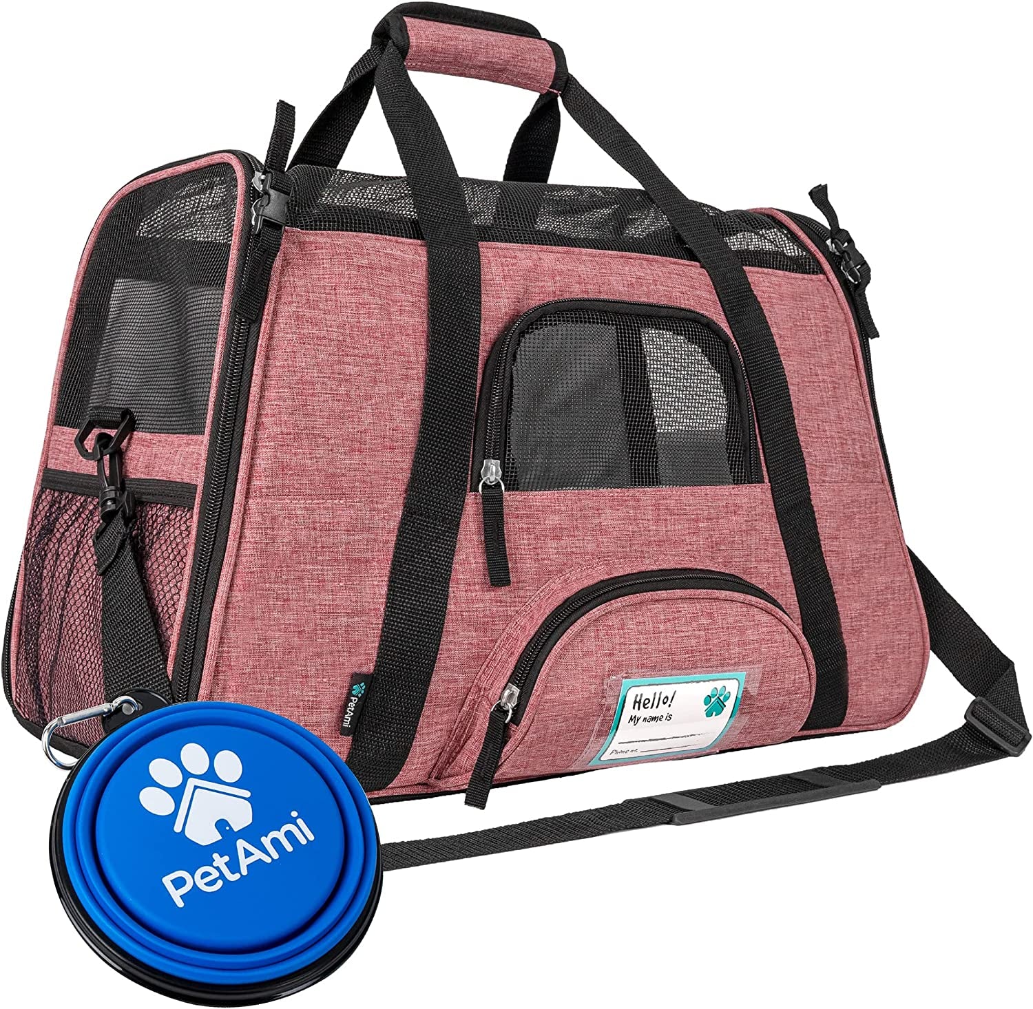 Airline Approved Soft-Sided Pet Carrier for Cats & Small Dogs - Comfortable Sherpa Bed, Breathable Mesh, Collapsible Bowl, Up to 18 lbs, Stylish Heather White & Red Design