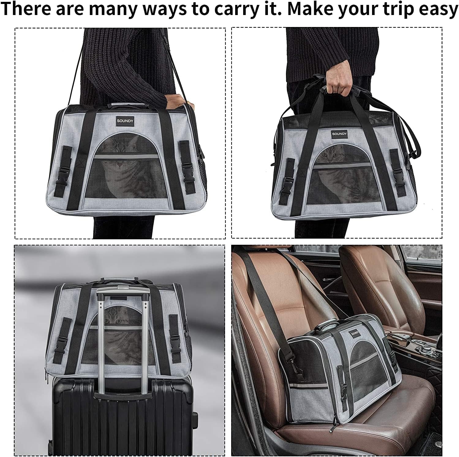 Airline Approved Portable Pet Carrier for Cats and Small Dogs - Grey with Bowl, Perfect for Travel!