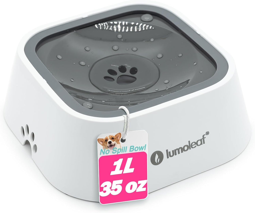 Mess-Free No Spill Water Bowl for Dogs - Slow Feeder, Drip-Free & Splash-Proof Design (Grey, 35Oz)