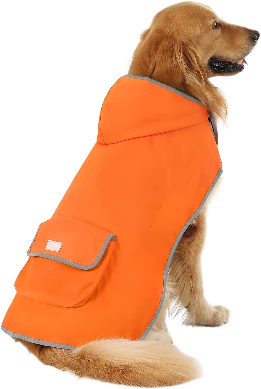 Stylish Reversible Camo & Orange Dog Raincoat - Hooded Slicker Poncho for Small to Large Dogs (Size L)