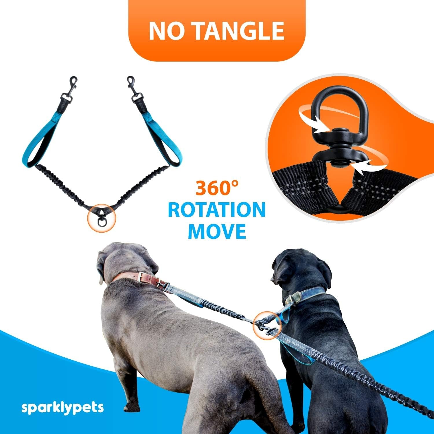 Ultimate Hands-Free Double Dog Leash - Tangle-Free Dual Leash for Medium & Large Breeds with Padded Handles & Reflective Stitches