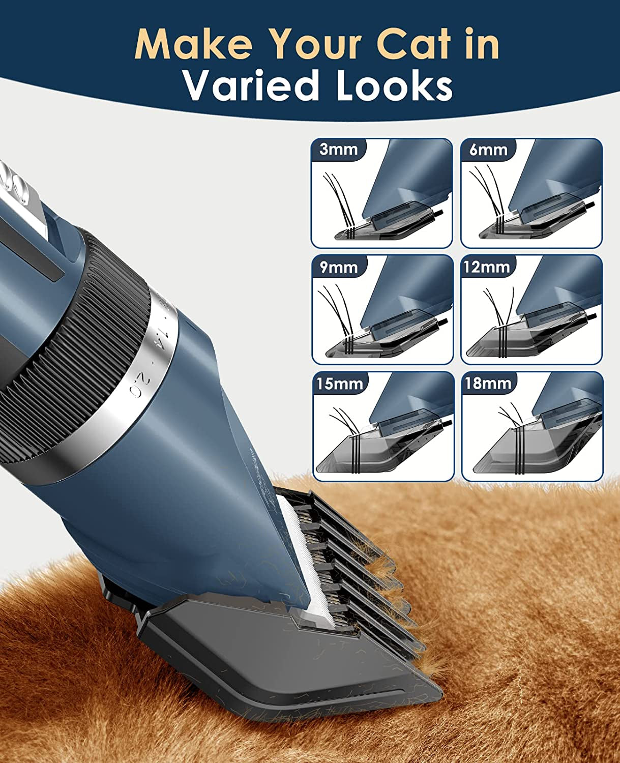 Whisper-Quiet Cat Clippers for Matted & Long Hair - 2-Speed Cordless Grooming Kit for Cats & Small Dogs (Blue)