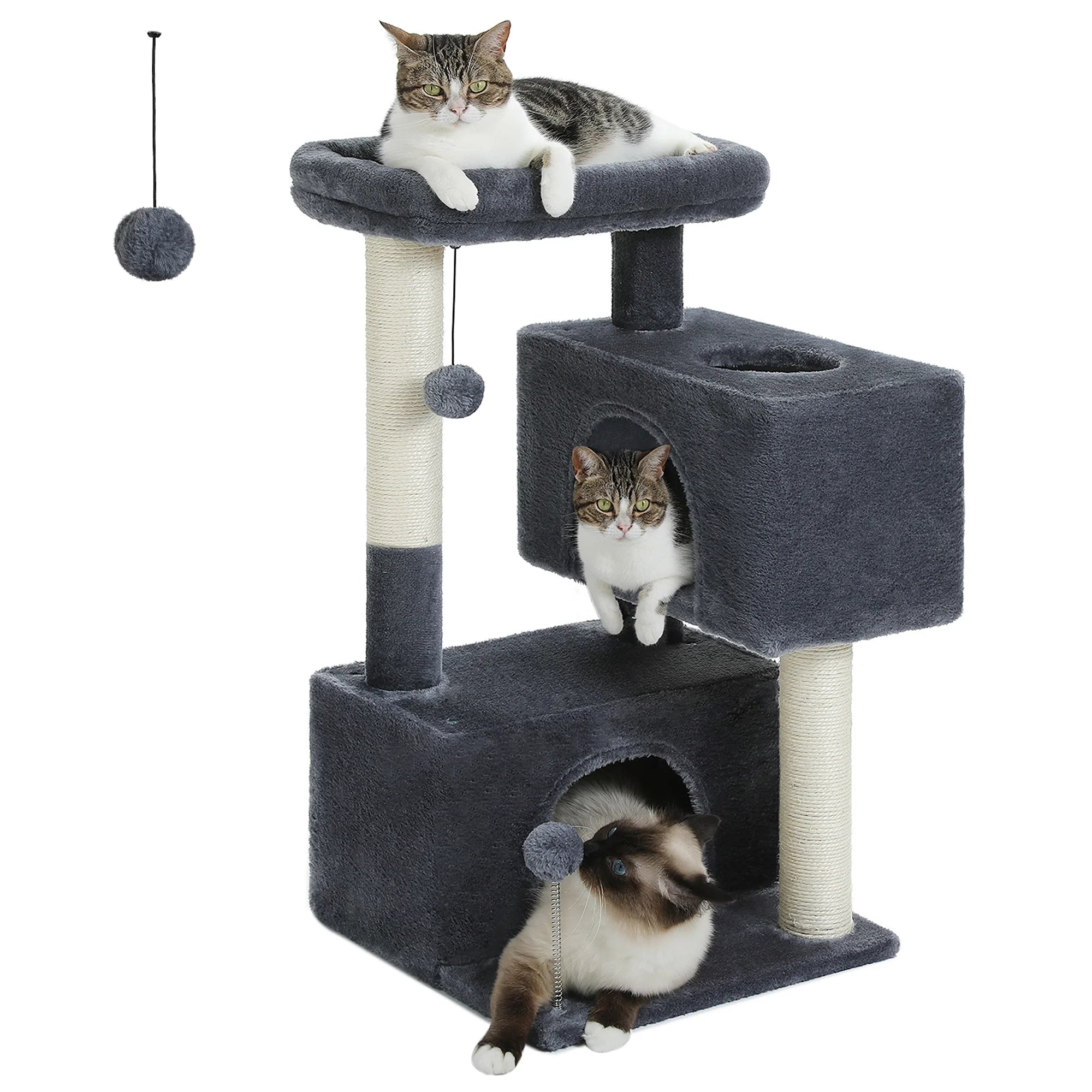 Stylish 31.5" Cat Tree Tower with Spacious Dual Condos for Kittens & Medium Cats - Dark Gray