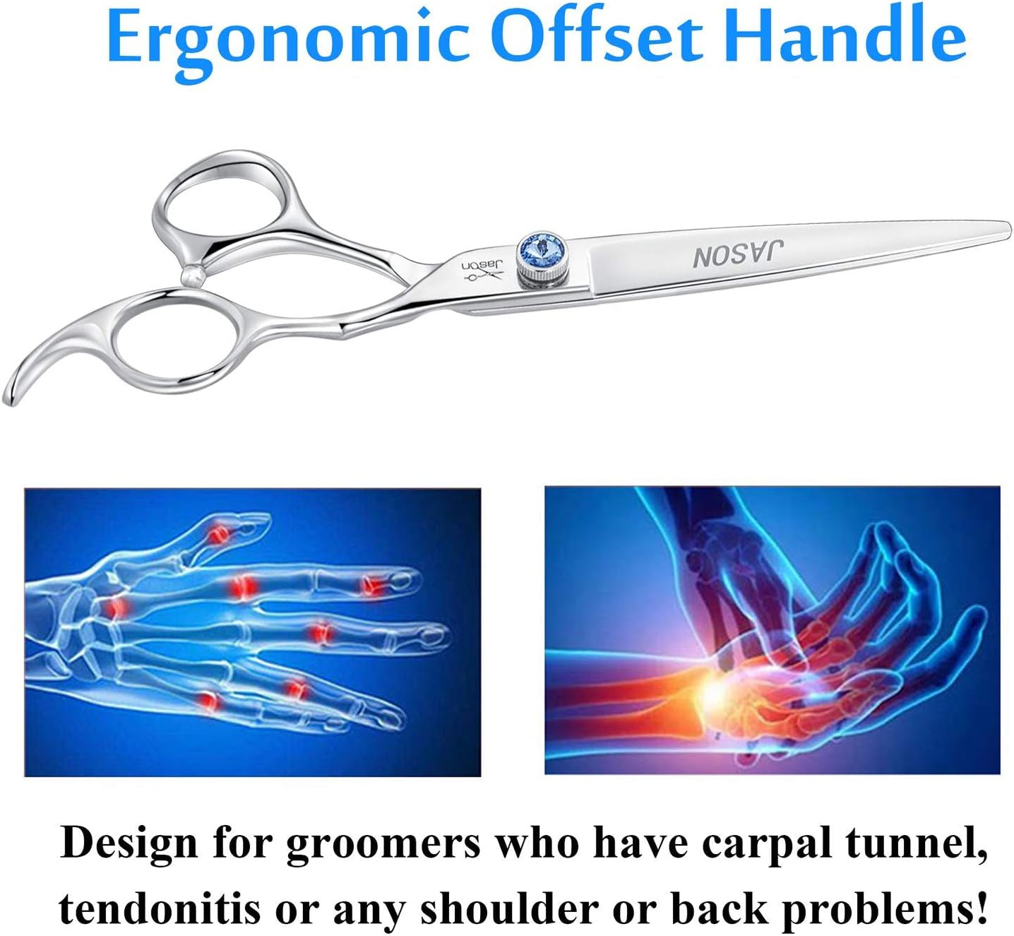 Premium 7" Ergonomic Dog Grooming Scissors - Sharp & Comfortable Shears with Jewelled Screw - Perfect Christmas Gift for Pet Lovers!