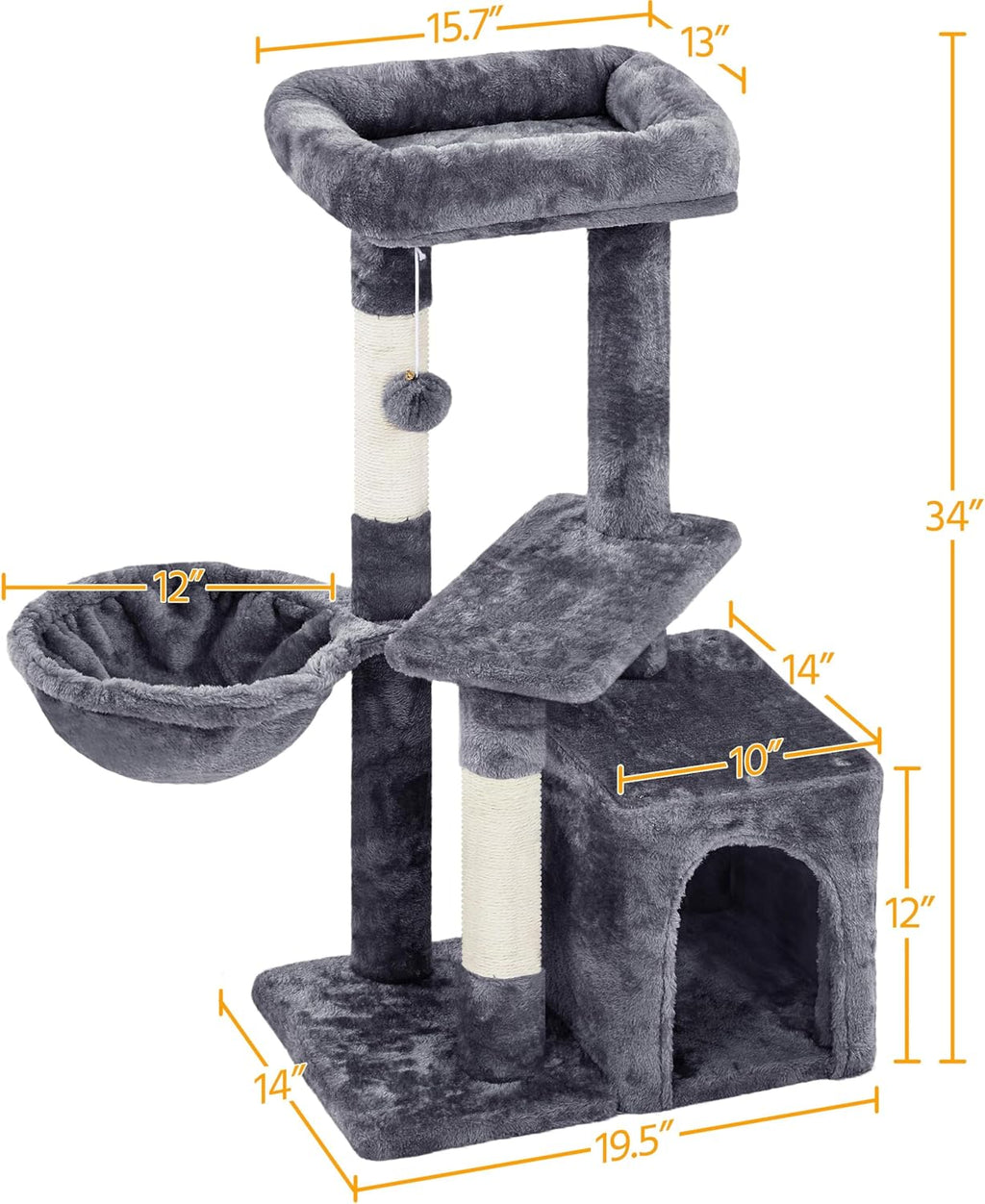 Multi-Level Cat Tree Tower - 34" Kitty Condo with Scratch Boards & Sisal Posts - Perfect Indoor Activity Center for Kittens