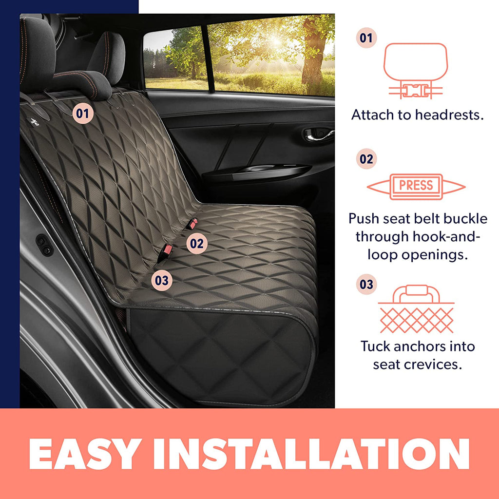 Ultimate Black Car Rear Seat Cover for Dogs - Durable, Waterproof, Scratch Resistant & Nonslip Protection - Machine Washable Pet Accessory for Back Seats