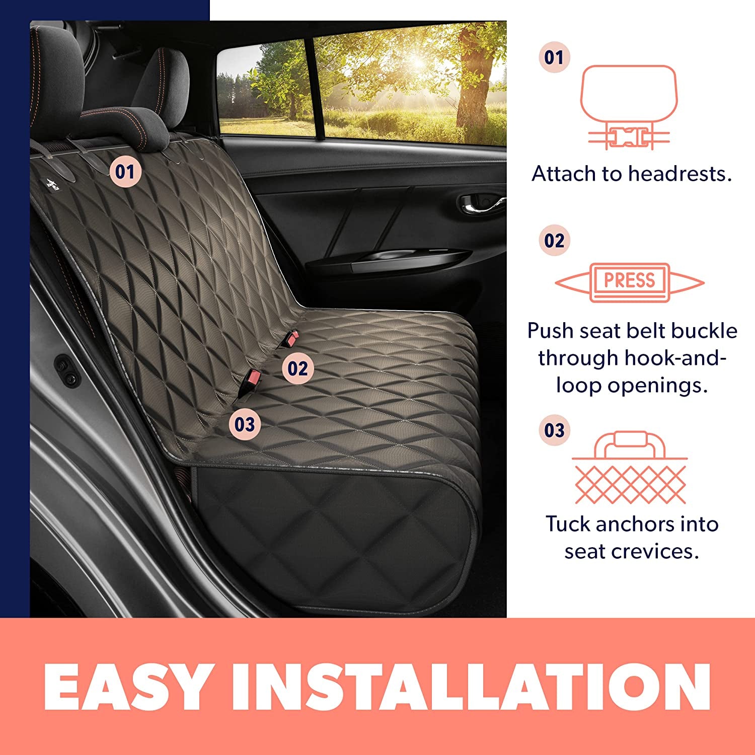 Ultimate Black Car Rear Seat Cover for Dogs - Durable, Waterproof, Scratch Resistant & Nonslip Protection - Machine Washable Pet Accessory for Back Seats
