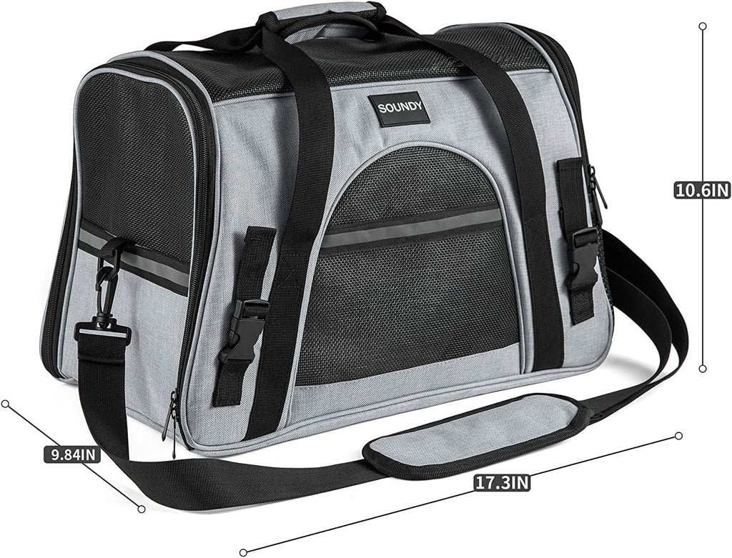 Airline Approved Portable Pet Carrier for Cats and Small Dogs - Grey with Bowl, Perfect for Travel!