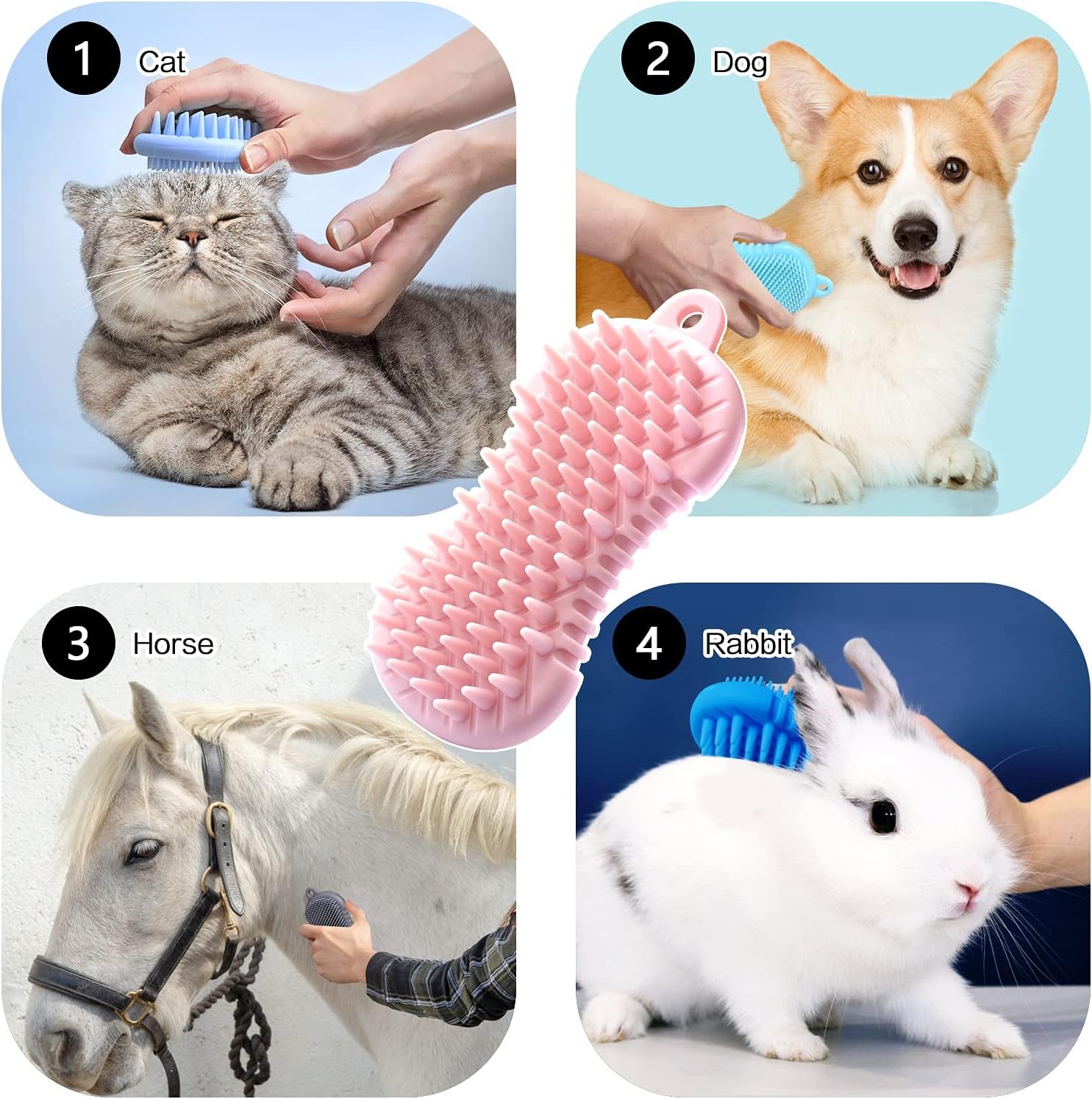 Revolutionary Pet Grooming Shampoo Brush - 2021 Silicone Bath Brush for Dogs & Cats with Soothing Massage Bristles - Effortlessly Removes Loose Fur (5 Inch, Pink)